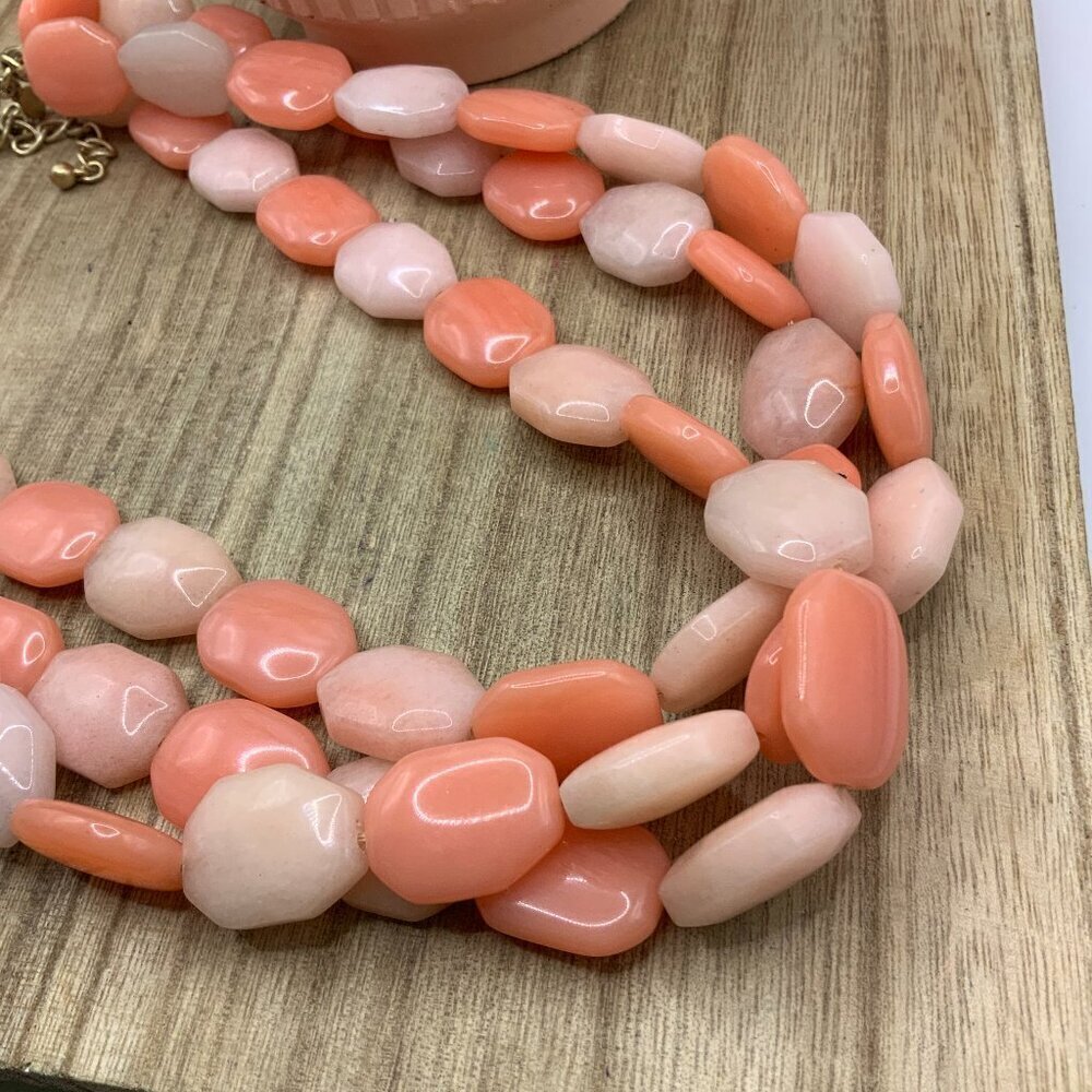 Chico's Peach Pink Quartz Gemstone Multi Strands Necklace
